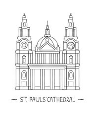 Vector illustration of London sights. London city symbol isolated on white background. Saint Paul’s Cathedral in line art style