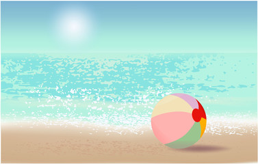 Fototapeta na wymiar Ball on the beach, vector illustration sky