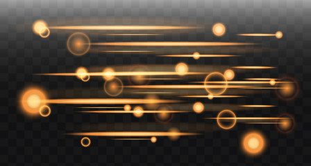 Glowing Neon Light Effects. Abstract Golden Line with Radiance and Bokeh Effect. Vector