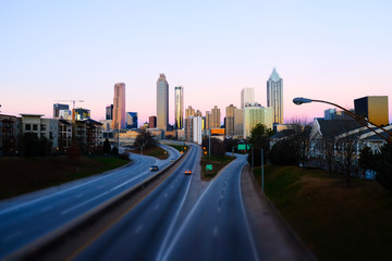 Fototapeta na wymiar Atlanta city panoramic view skyline, tilt shift effect, Georgia, USA