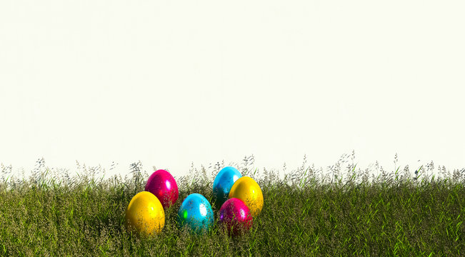 Easter eggs hidden in the green grass