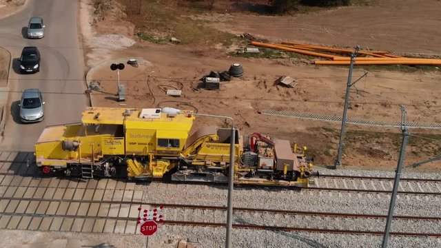 Closeup shot of a maintenance train seen from above.