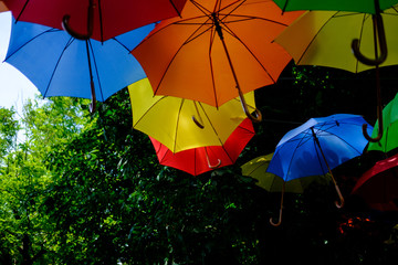 Closeup colorful umbrellas
