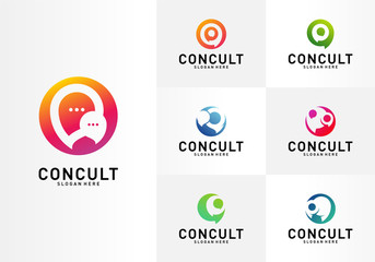 Set of Business Consulting Logo Concept. App Chat Talk Bubble Logo Vector. Icon Symbol