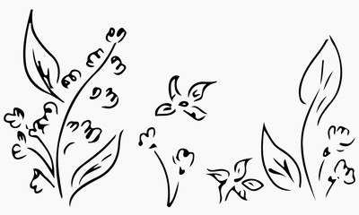 Hand Drawn Vector Illustrations Of Abstract Set of Flowers Isolated on White. Hand Drawn Sketch of a Flowers