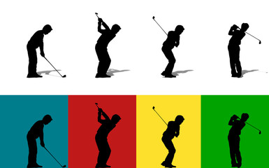 Silhouette young golfer. Set up to finish. Clipping Path Included.