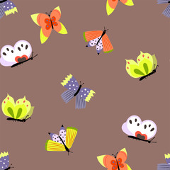 Colorful seamless pattern with colorful butterflies. Summer repeat background for fabrics or wallpapers. Butterfly design.