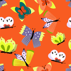 Seamless pattern with colorful butterflies. Summer repeat background for fabrics or wallpapers. Butterfly design.Scandinavian style.
