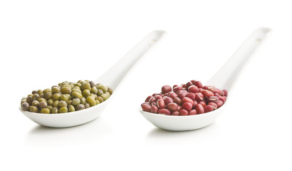 Red adzuki beans and green mungo beans.