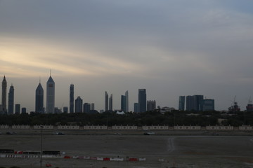 Dubai Skyline under Cloudy Sky, Dubai Downtown Residential and Business Skyscrapers, a view from Dubai Water Canal, Dubai, United Arab Emirates