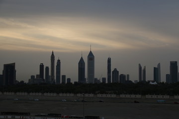 Dubai Skyline under Cloudy Sky, Dubai Downtown Residential and Business Skyscrapers, a view from Dubai Water Canal, Dubai, United Arab Emirates