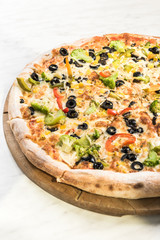 Vegetarian pizza, freshly baked in restaurant