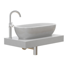 White sink with a tap for the bathroom on a white background 3d