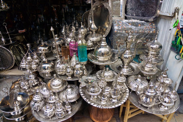 Handmade Tableware Hammered by Copper in Tunis, Tunisia.