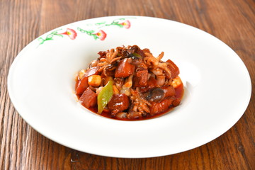 grilled meat with vegetables