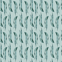Seamless watercolor pattern with grass on a colored background. Illustration for fabrics, posters, postcards, packaging paper, clothing