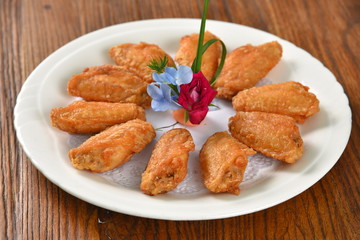 fried chicken wings with french fries