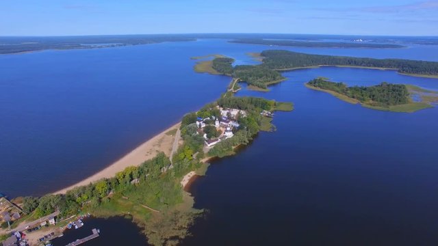 Aerial View Of Monastery On Island On Lake Seliger, Klichen Island, Russia 2