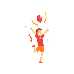 Smiling Boy Having Fun at Birthday, Carnival Party or Circus Performance Vector Illustration
