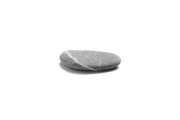 Single grey pebble isolated on white background. Smooth gray sea stone