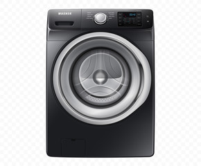 Vector washing machine isolated on transparent background. 3d realistic washer.