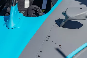 Fotobehang Formule 1 Rome, Italy 2019, March 30th. E-Prix, Formula E. Details of hihg speed electric racing car, carbon and fibreglass textures, blue paint. Extreme sports, design concept, automotive luxury games.  © Edward R