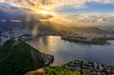 Sunset view of Corcovado and Botafogo in Rio de Janeiro. Brazil