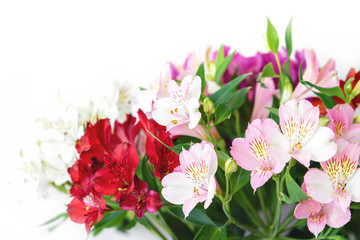 Closeup of pink alstroemeria flowers bouquet