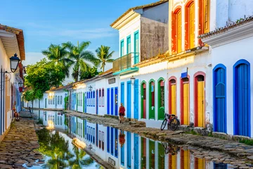Washable wall murals Brasil Street of historical center in Paraty, Rio de Janeiro, Brazil. Paraty is a preserved Portuguese colonial and Brazilian Imperial municipality