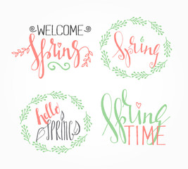 Handwritten calligraphic Spring lettering set