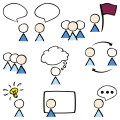 set_9_icons_stick man_blue_speach ballon_flag_light bulb_presentation_think__by jziprian
