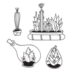 Set of cactuses for coloring books.
