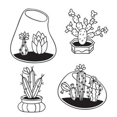 Set of cactuses for coloring books.