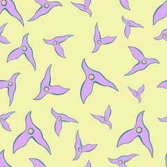 Doodle hand drawn color vector seamless pattern. Purple shapes isolated on yellow background. Unique abstract texture for invitations, cards, websites, wrapping paper, textile