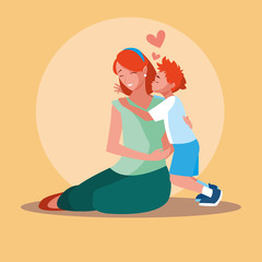 mother with cute son avatar character