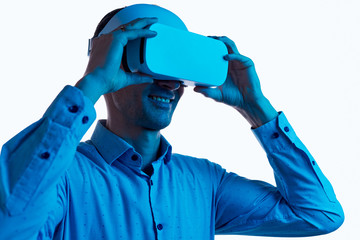 Adult male wearing VR glasses