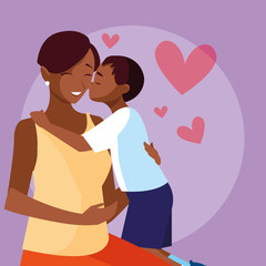 mother black with cute son avatar character