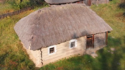 Aerial View of Old Fashioned Log Cabin in Ukraine