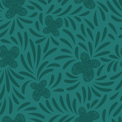 Swirl butterflies blue monochrome floral seamless vector pattern