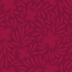 Swirl butterflies red monochrome floral seamless vector pattern