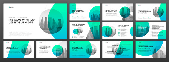 Business presentation powerpoint templates set. Use for presentation background, keynote template, brochure design, website slider, landing page, annual report, company profile. - obrazy, fototapety, plakaty