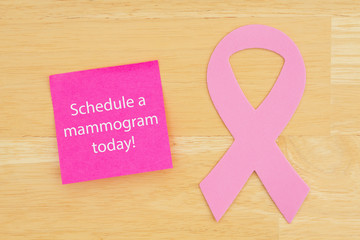 Reminder to schedule mammogram pink cancer ribbon