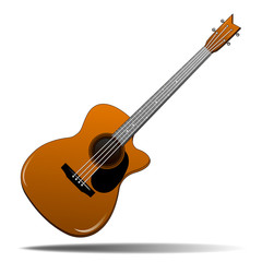 Guitar realistic with shadow on isolated background, vector illustration