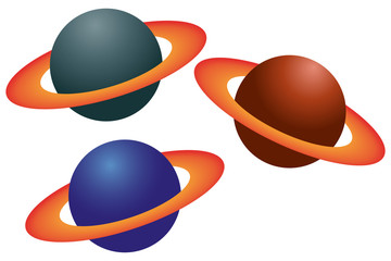 Tres planetas con anillos.