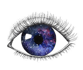 Human eye with colored eyeball  illustration isolated on white background