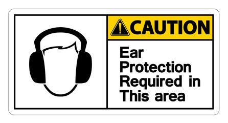 Caution Ear Protection Required In This Area Symbol Sign on white background,Vector Illustration