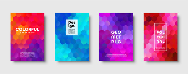 Hexagonal polygonal abstract background. Colorful triangle gradient design. Low poly hexagon shape banner. Vector illustration.