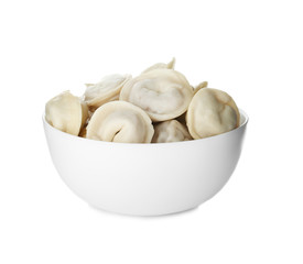 Bowl with tasty dumplings isolated on white