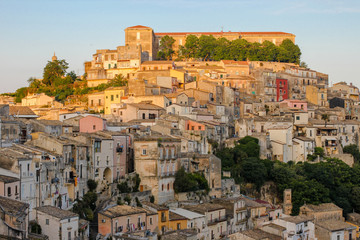 Fototapeta na wymiar View of Ragusa Ibla, district of Ragusa city, on sunset, Sicily island, Italy