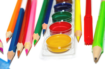 Close up color pencils isolated on white background.